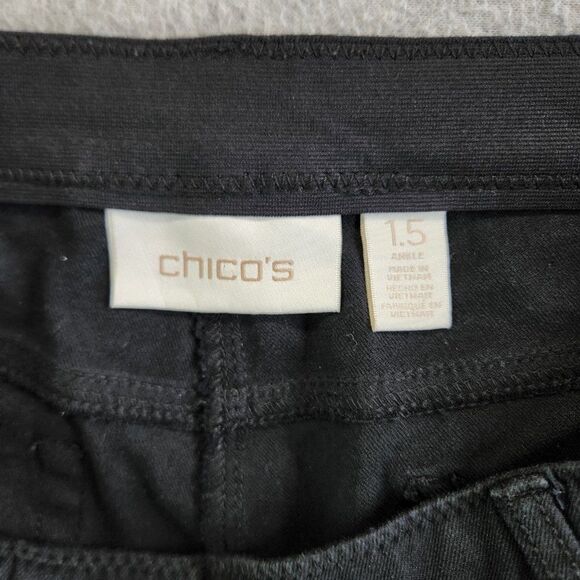 Chicos Ankle Pants Womens 1.5 US 10 Black Floral Stretch Mid Rise Tapered Leg - Picture 7 of 16